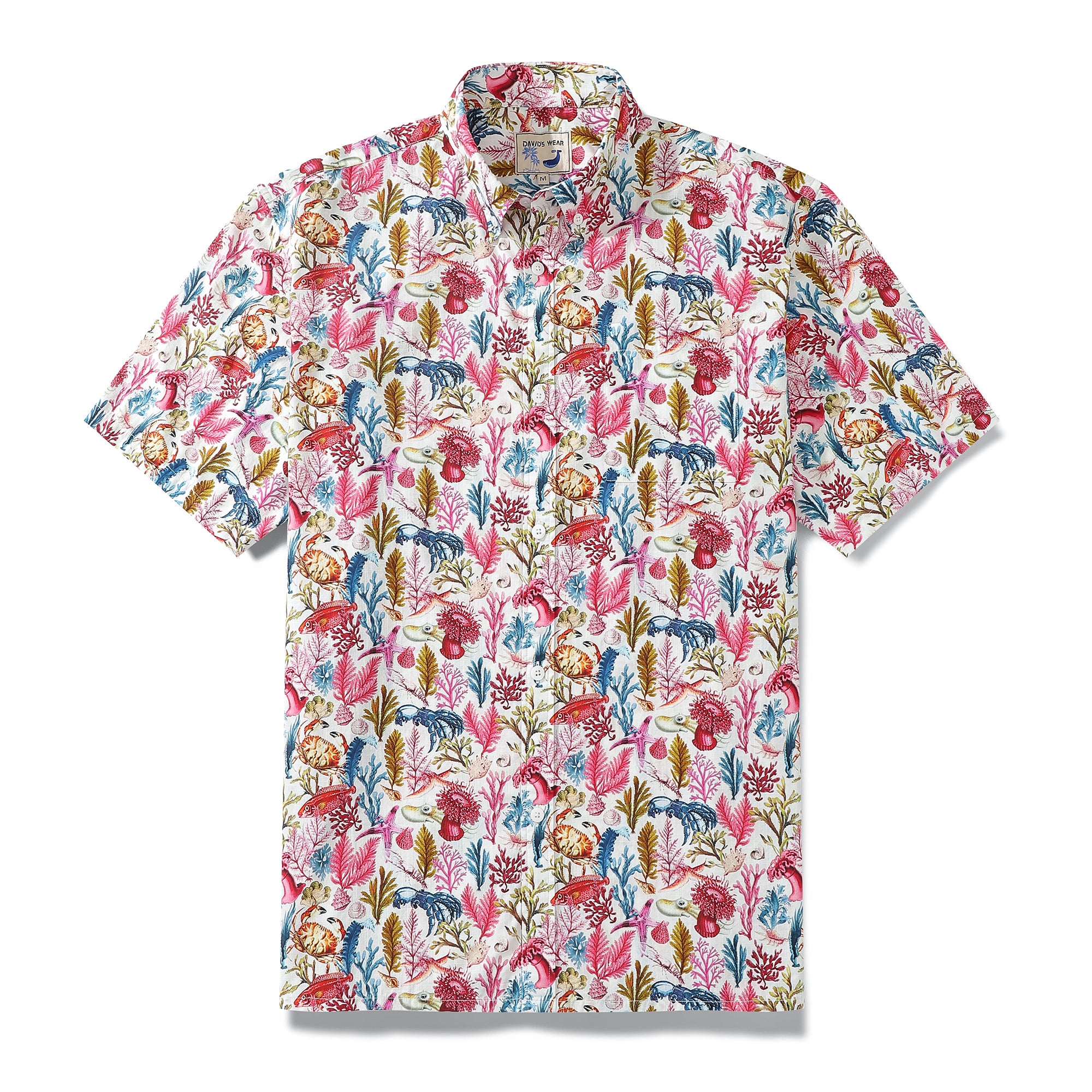 Hawaiian Shirt For Men Marine Life Print Short Sleeve Cotton Button Do ...
