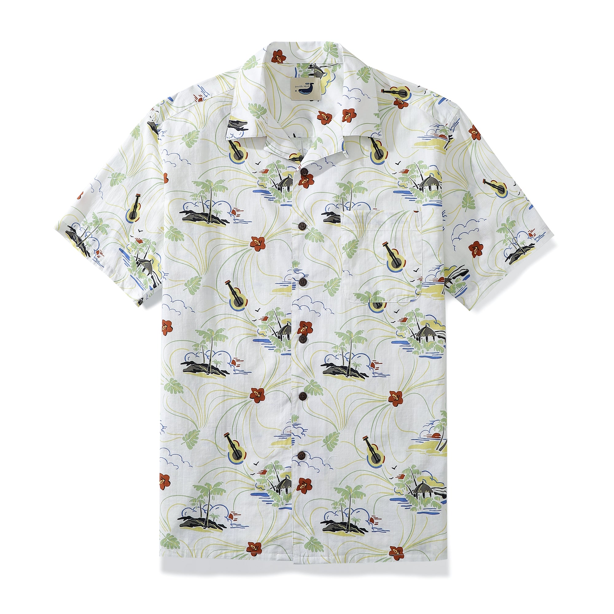Ukulele Hibiscus Island Sunrise Men's 100% Cotton Camp Shirts