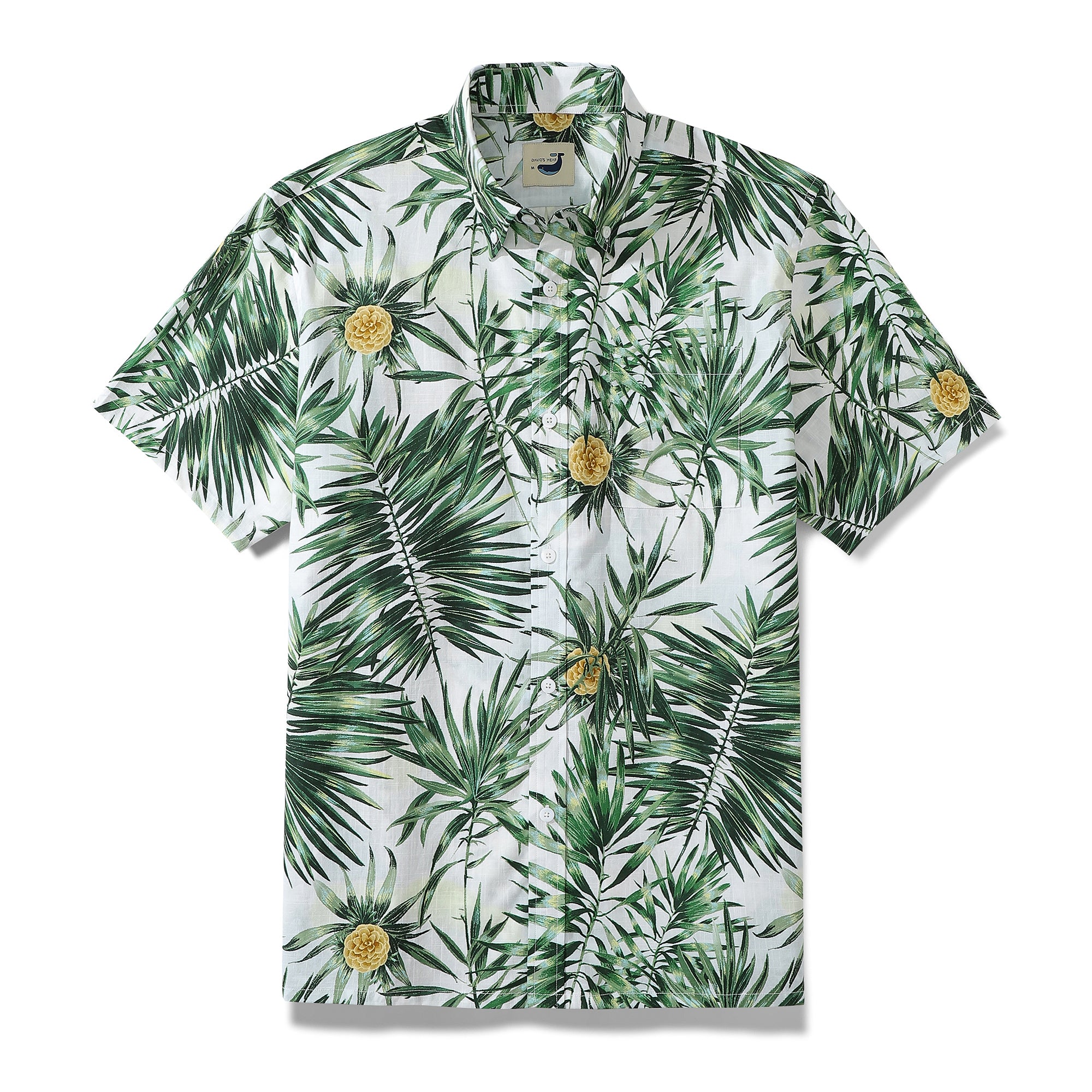 Men's Hawaiian Shirt Green Tropical Leaves 1930s Vintage Aloha Shirt