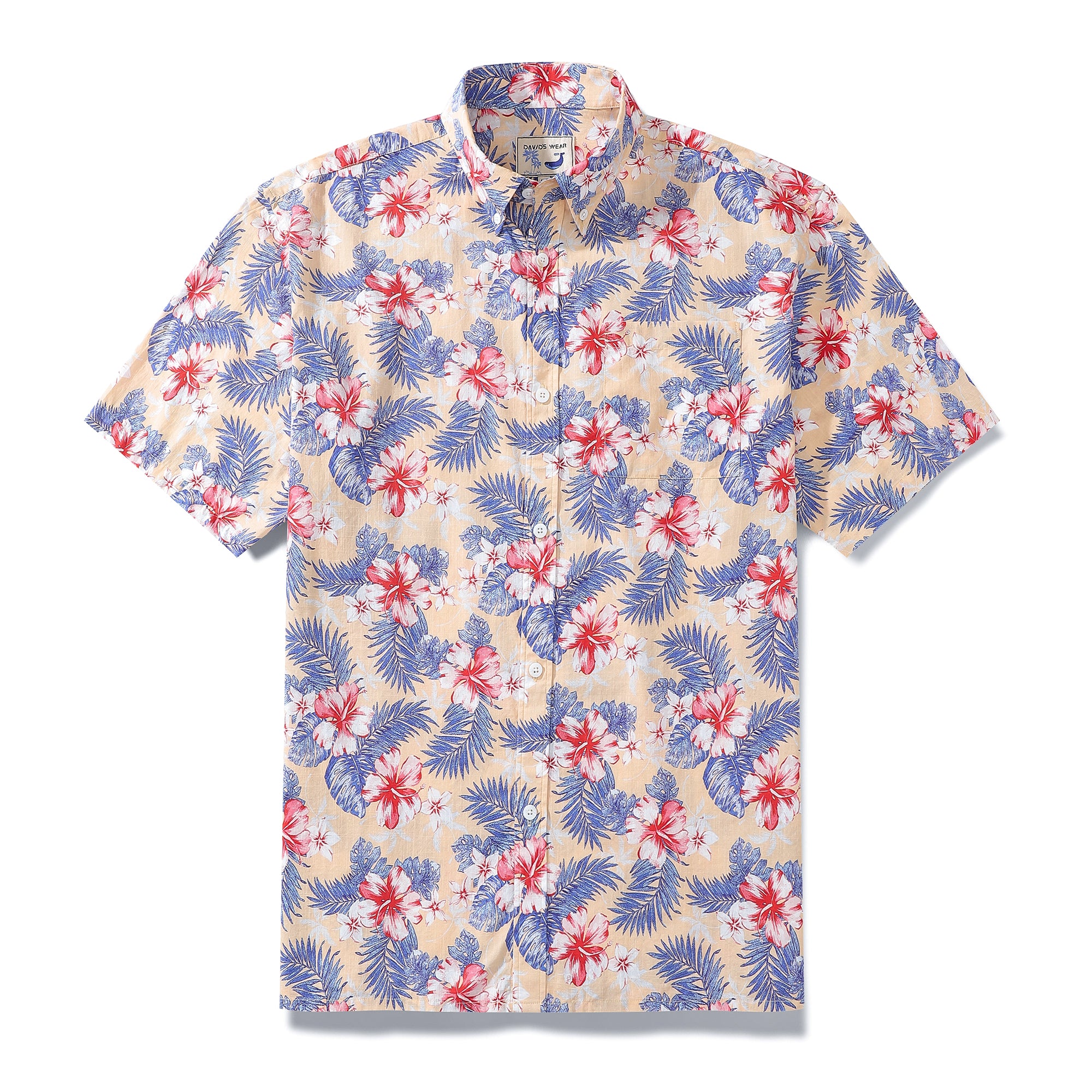 Hawaiian Shirts For Men Blooming hibiscus flower Print Shirt 100% Cotton