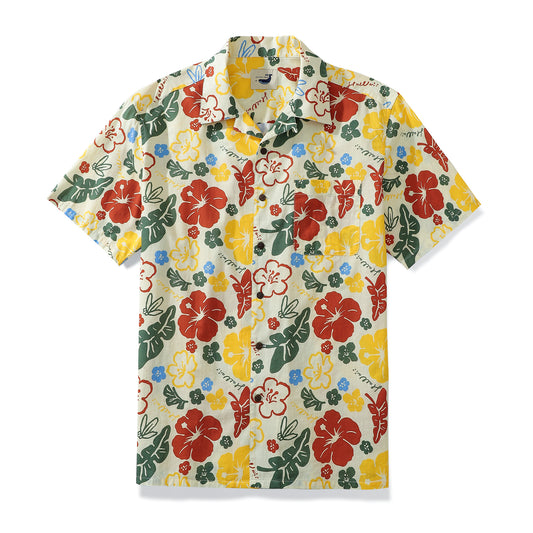 Colorful Flowers Childhood Men's Hawaiian Shirts Coconut Button 100% Cotton
