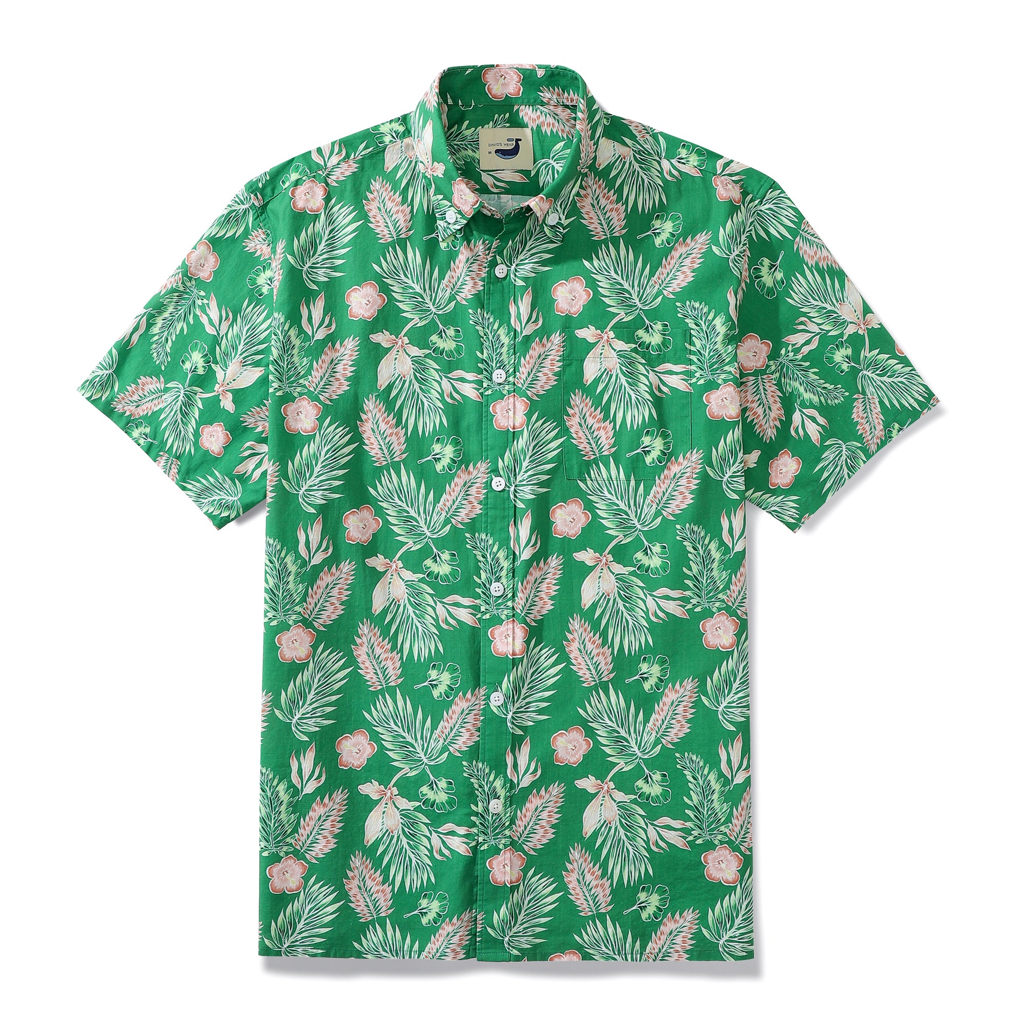 Green Tropical Hand-painted Floral Pattern Men's Button-down Shirt