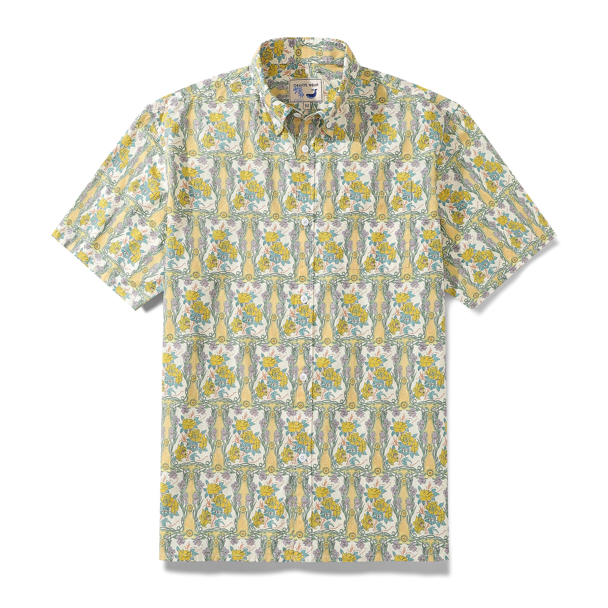 Hawaiian Shirts For Men Retro Rose Iris Print 100% Cotton Short Sleeve