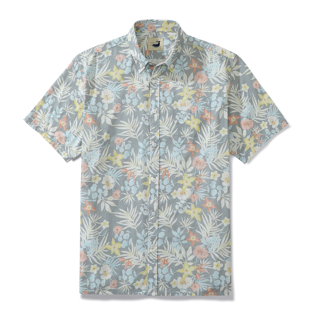 Hawaiian Shirts For Men Light Floral Gray Print Button-down Cotton Cool ...