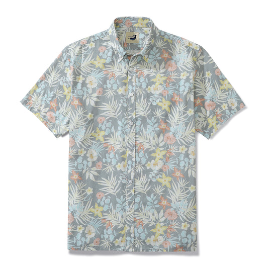 Light Floral Print Men's Button-down Shirt 100% Cotton Shell Button