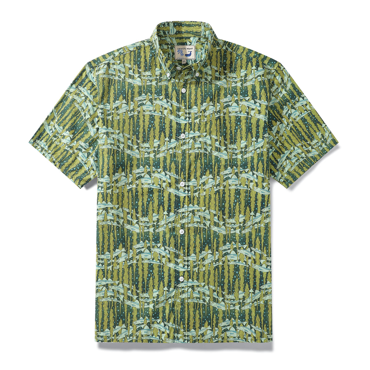 Hawaiian Shirt For Men Cod and Seaweed Print Short Sleeve Cotton Butto ...