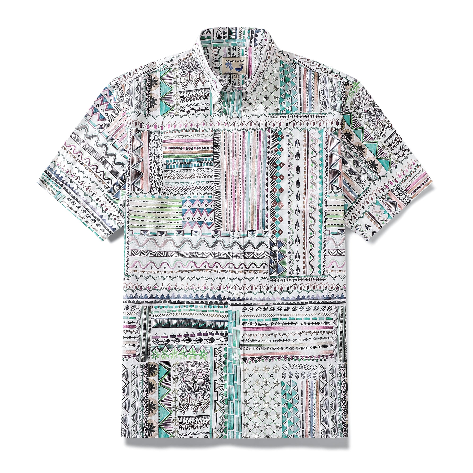 Hawaiian Shirts For Men Vintage Cotton Button Down Tribal Print Short Sleeve Aloha Shirt