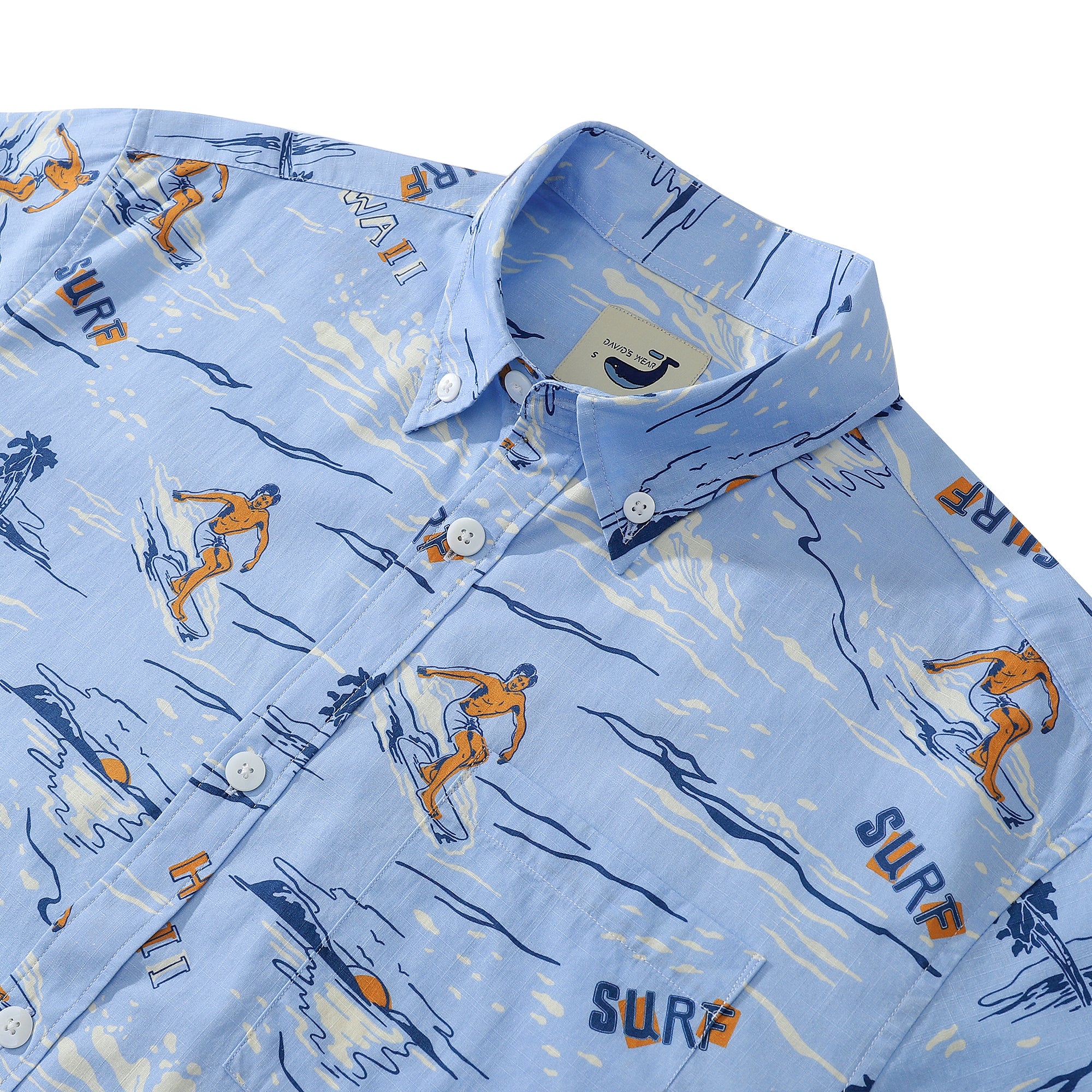 Sunset Surf Light Blue Men's Button-down Shirt 100% Cotton Shell button