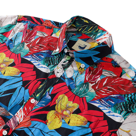 Colorful Hand-painted Floral Print Men's Button-down Shirt 100% Cotton