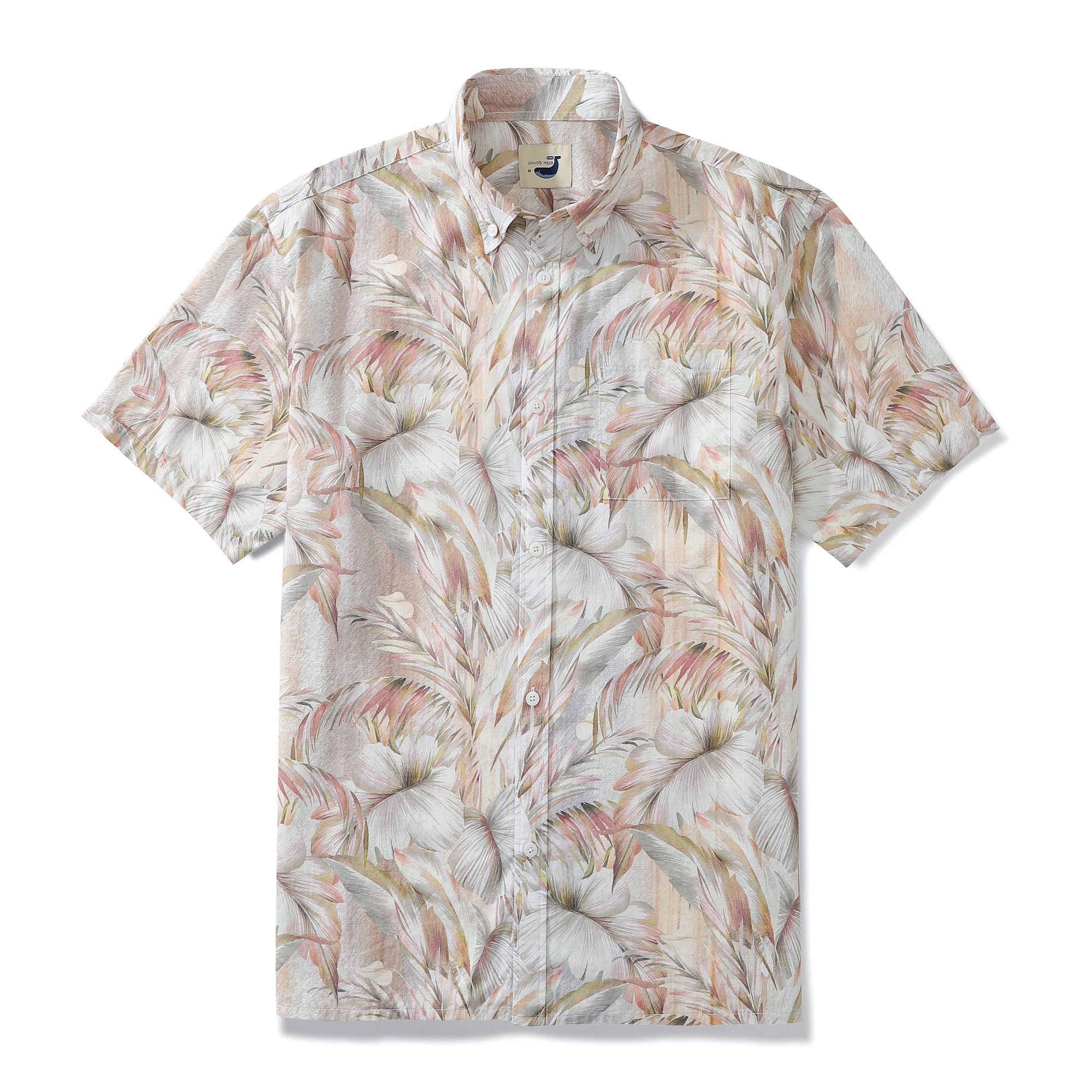 Men's Hawaiian Shirt Tropical Plam Leaves Short Sleeve Cotton Button Down