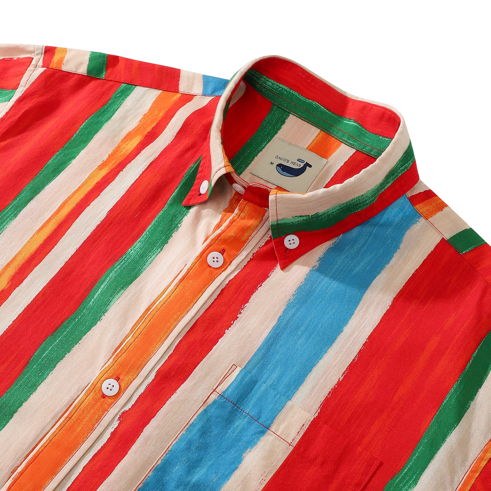 Men's Aloha Shirt Colorful Stripe Pattern Cotton Short Sleeve Button Down