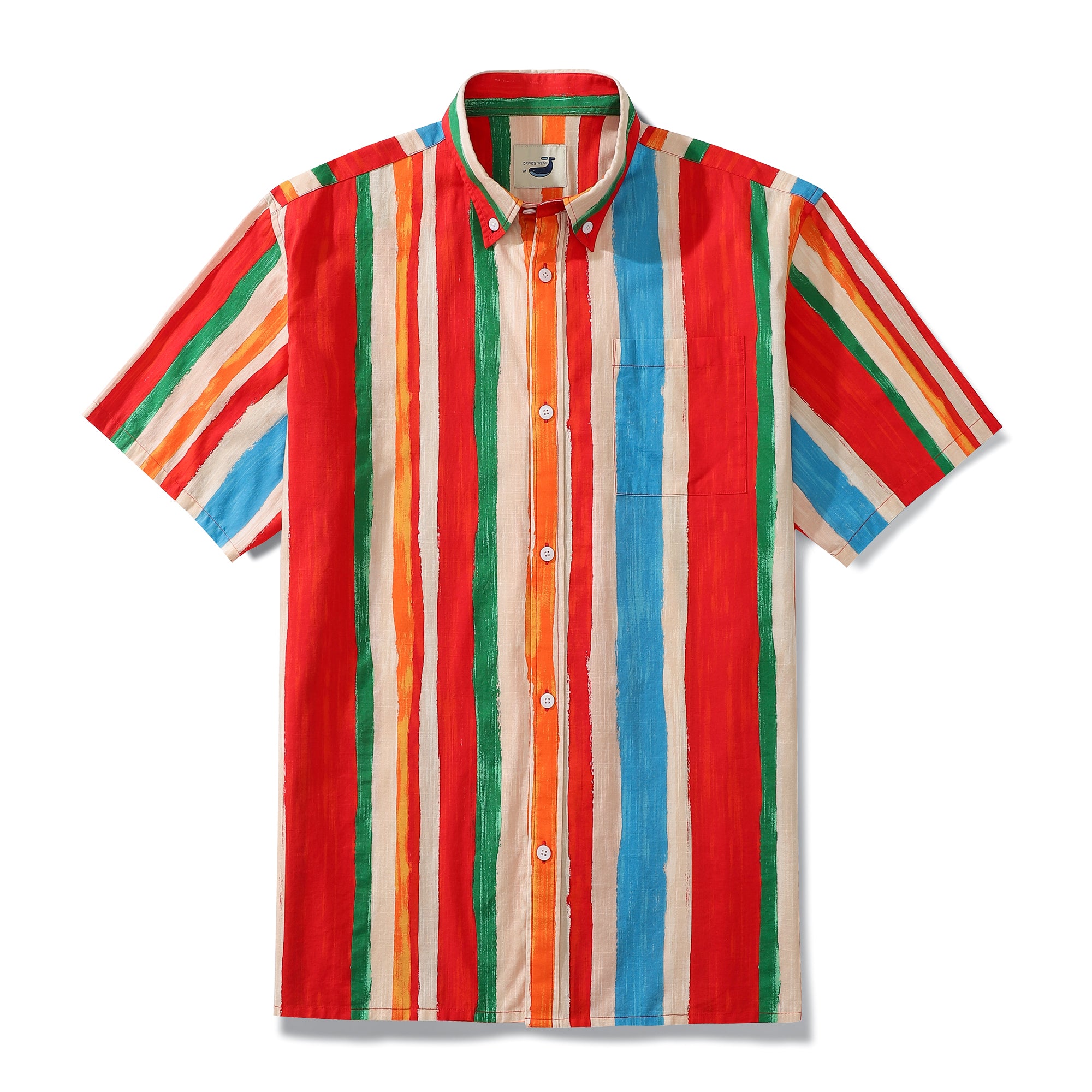 Men’s Stripe Hawaiian Shirt Colorful Cotton Short Sleeve Button Down A