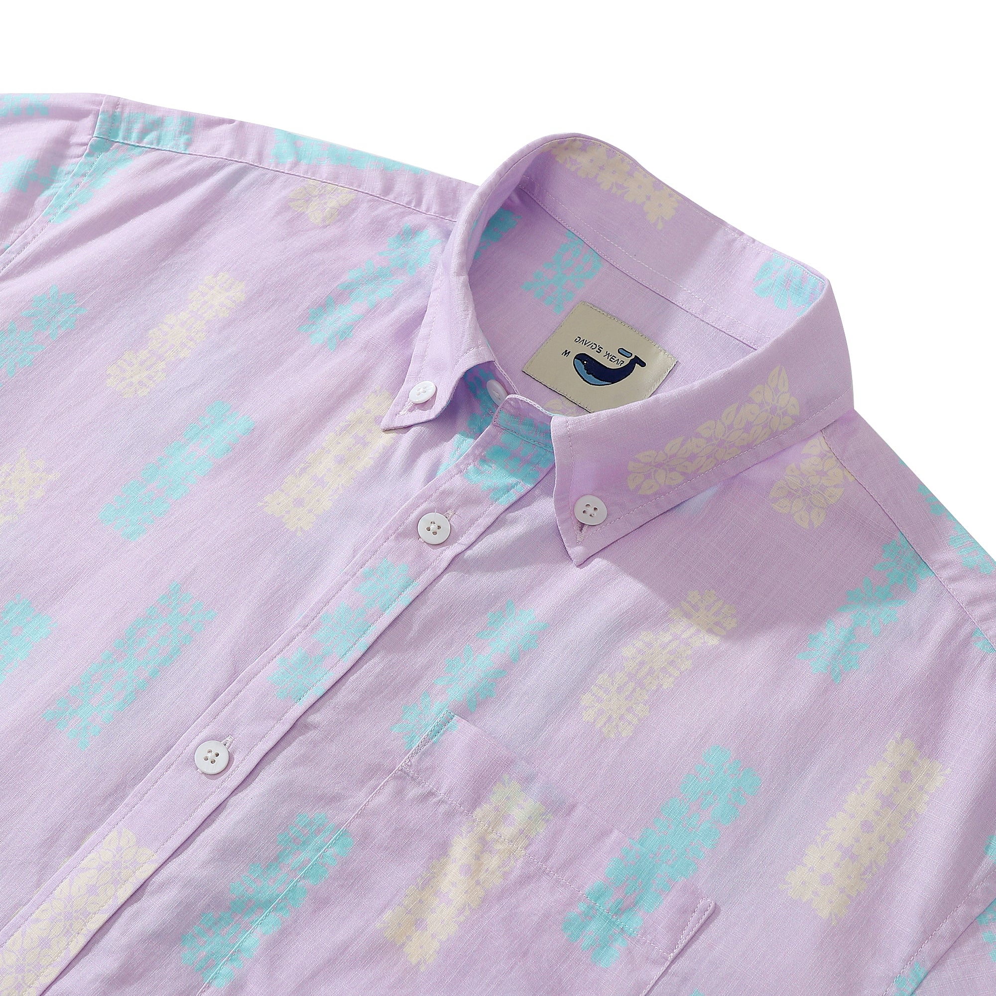 Lavender Print 100% Cotton Men's Button-Down Shirt