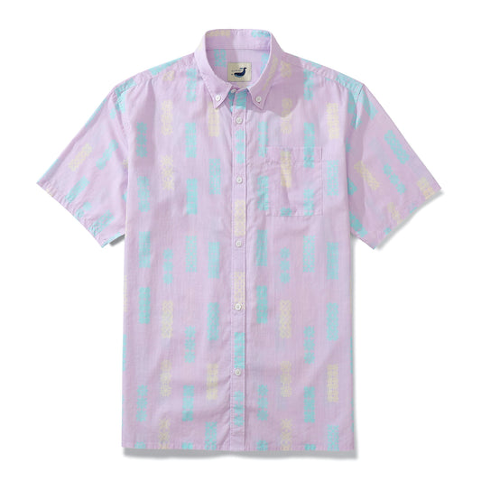 Lavender Print 100% Cotton Men's Button-Down Shirt
