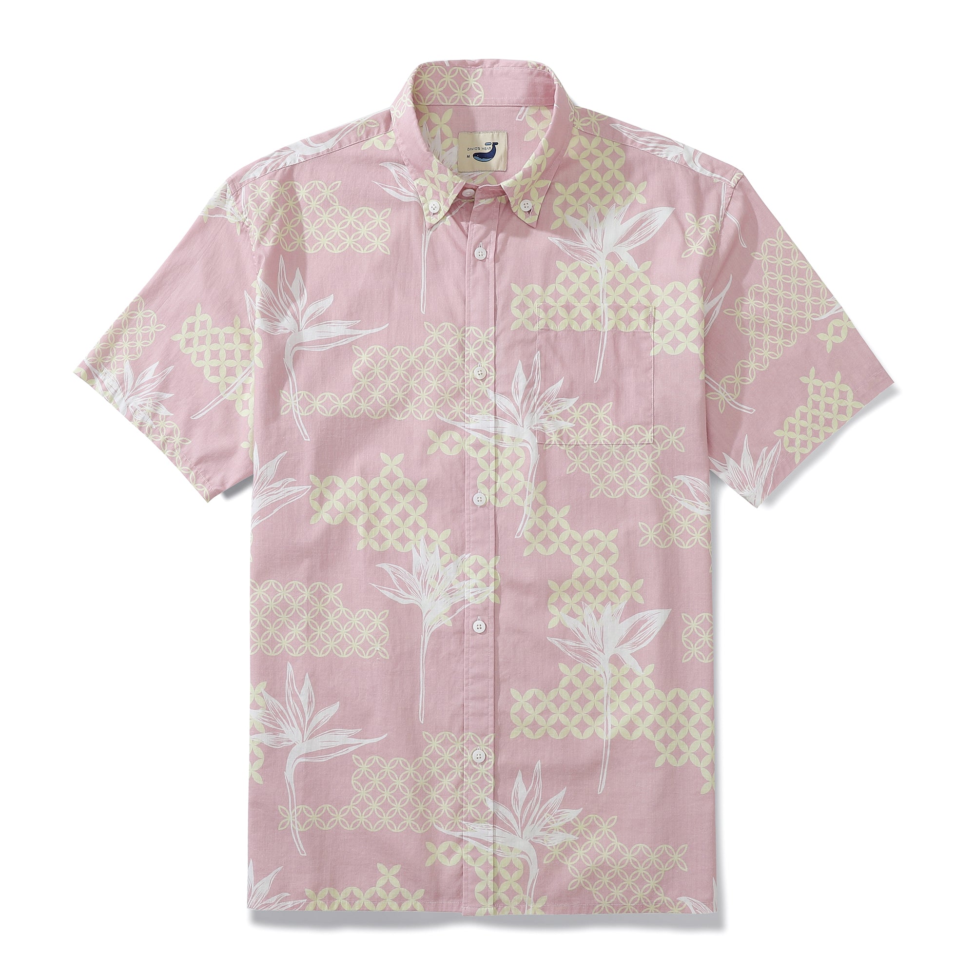 Light Pink 100% Cotton Men's Button-down Shirt Tropical Print