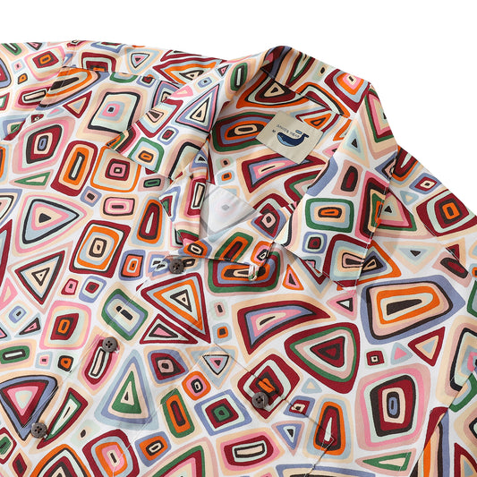 Men‘s Aloha Shirts Abstract Geometric Figures Tencel Camp Shirt Coconut Button