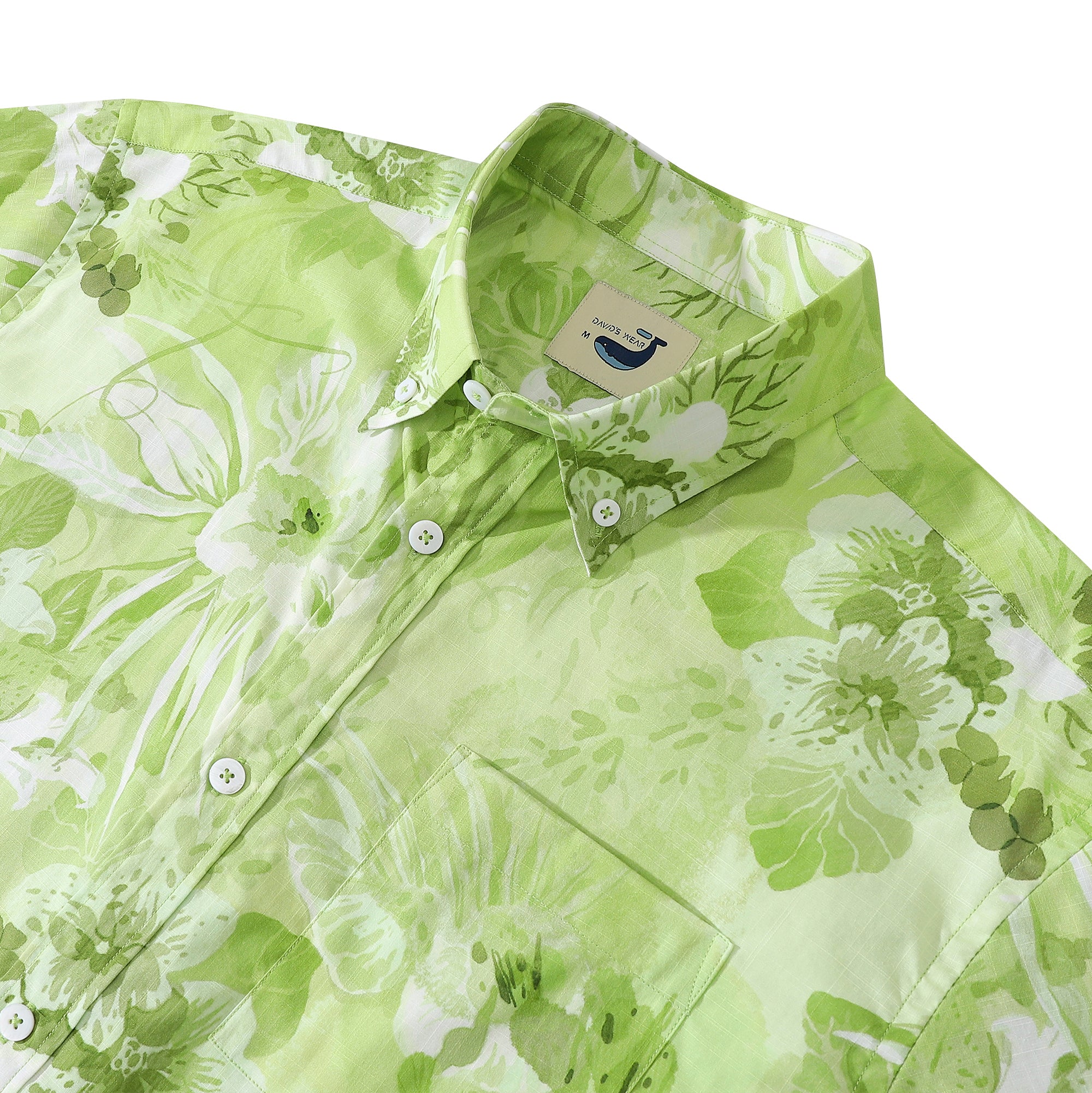 Hawaiian Shirts For Men Tropical Green Floral Cotton Button Down Short Sleeve Aloha Shirt