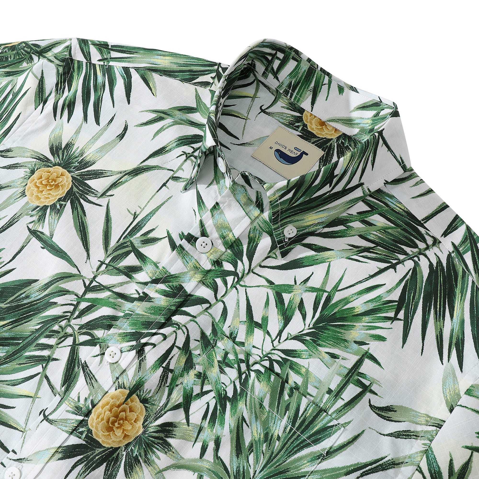 Men's Hawaiian Shirt Green Tropical Leaves 1930s Vintage Aloha Shirt