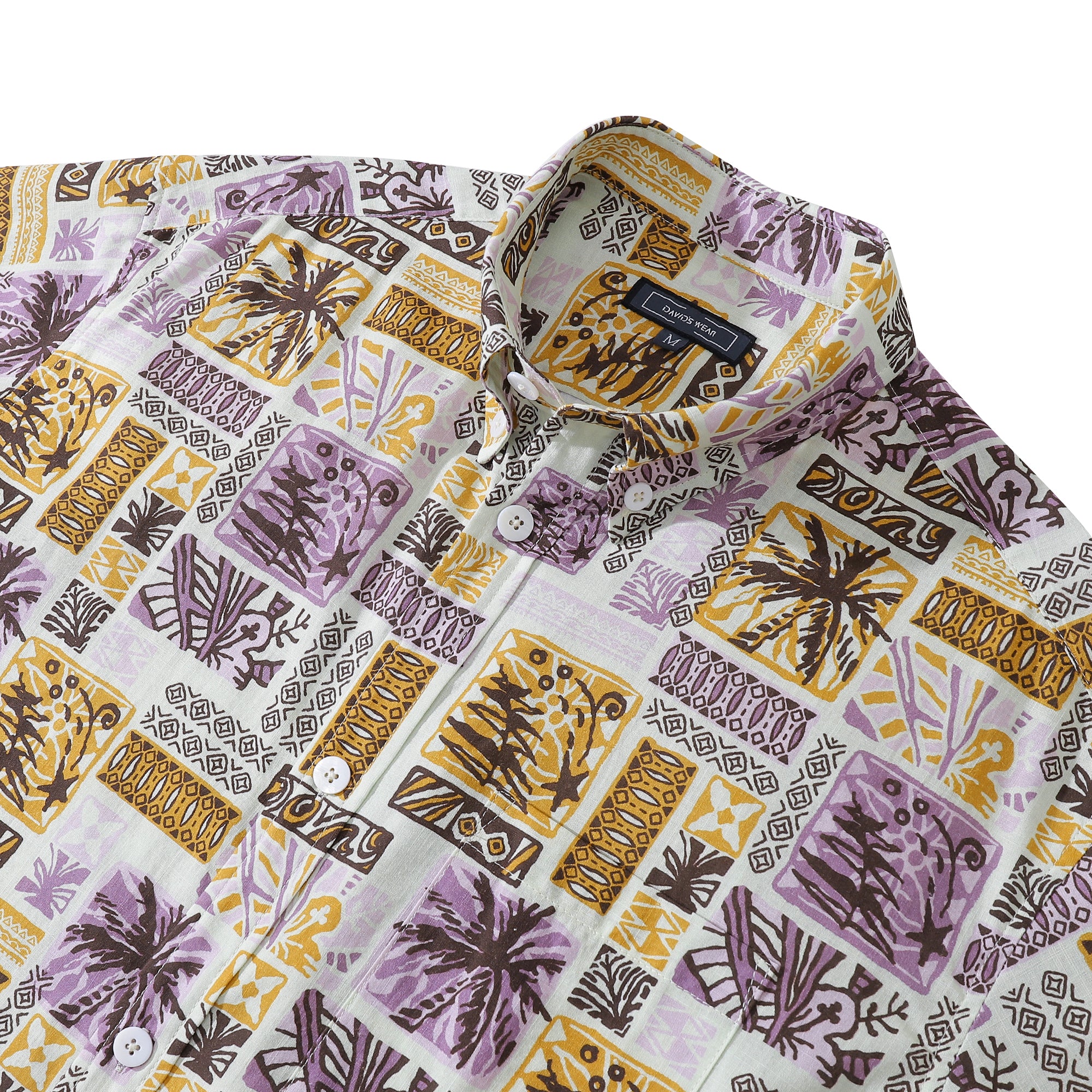 Men's Aloha Shirt Tiki Pattern Tropical Art 1940s Vintage Short Sleeve Shirt