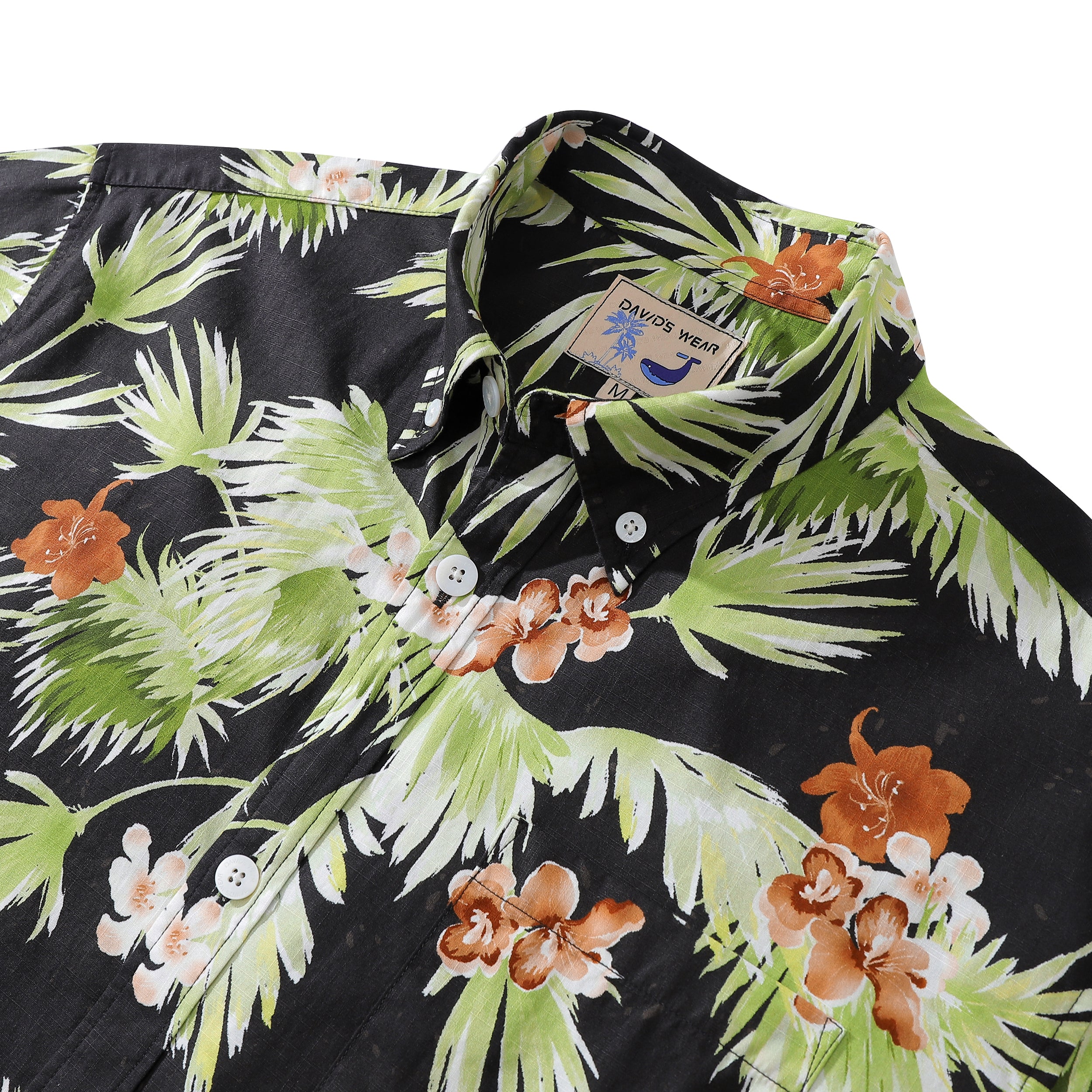 Hawaiian Shirt For Men Black Tropical Floral Print Cotton 1940s Vintage Aloha Shirt