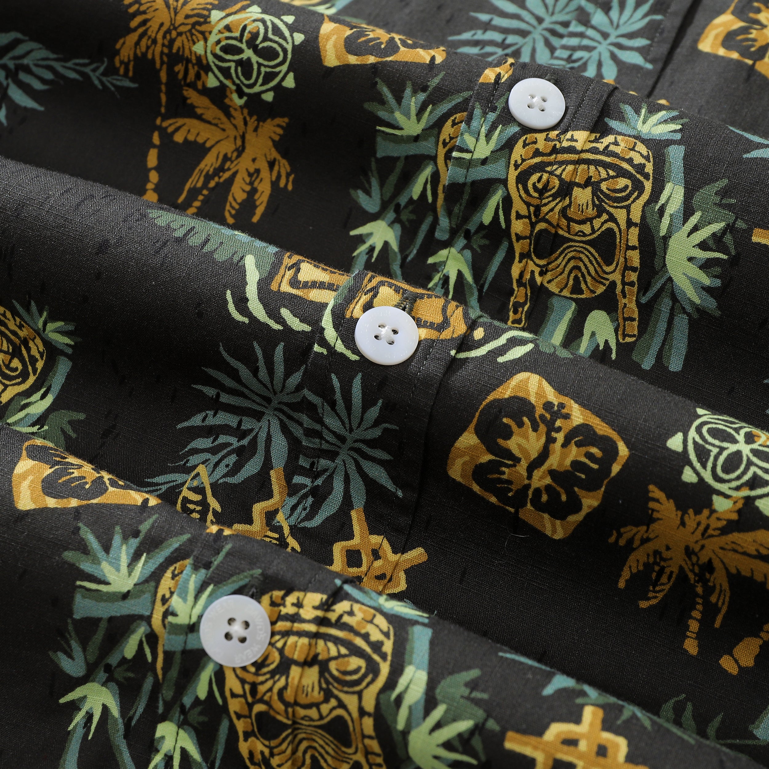 Hawaiian Shirt For Men Tiki Art Print Vintage Black Cotton Aloha Button Down