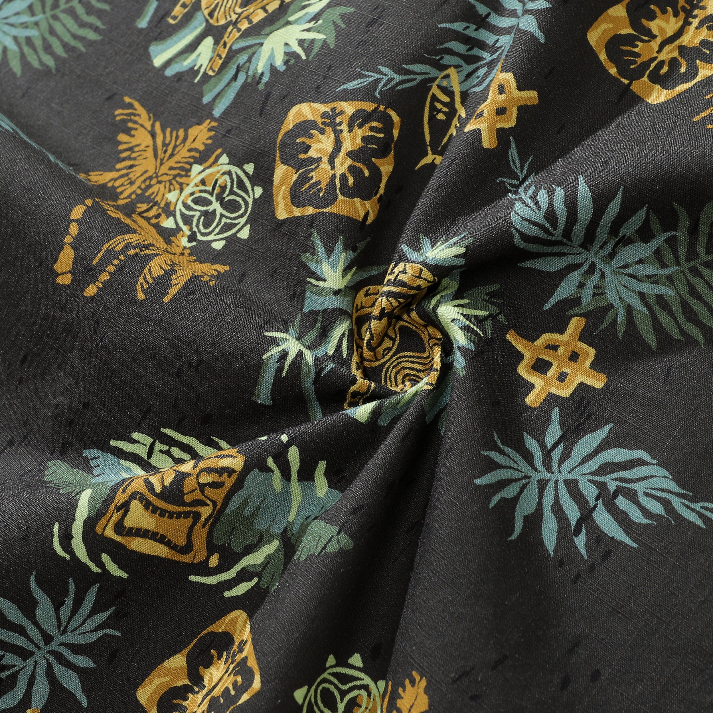 Hawaiian Shirt For Men Tiki Art Print Vintage Black Cotton Aloha Button Down