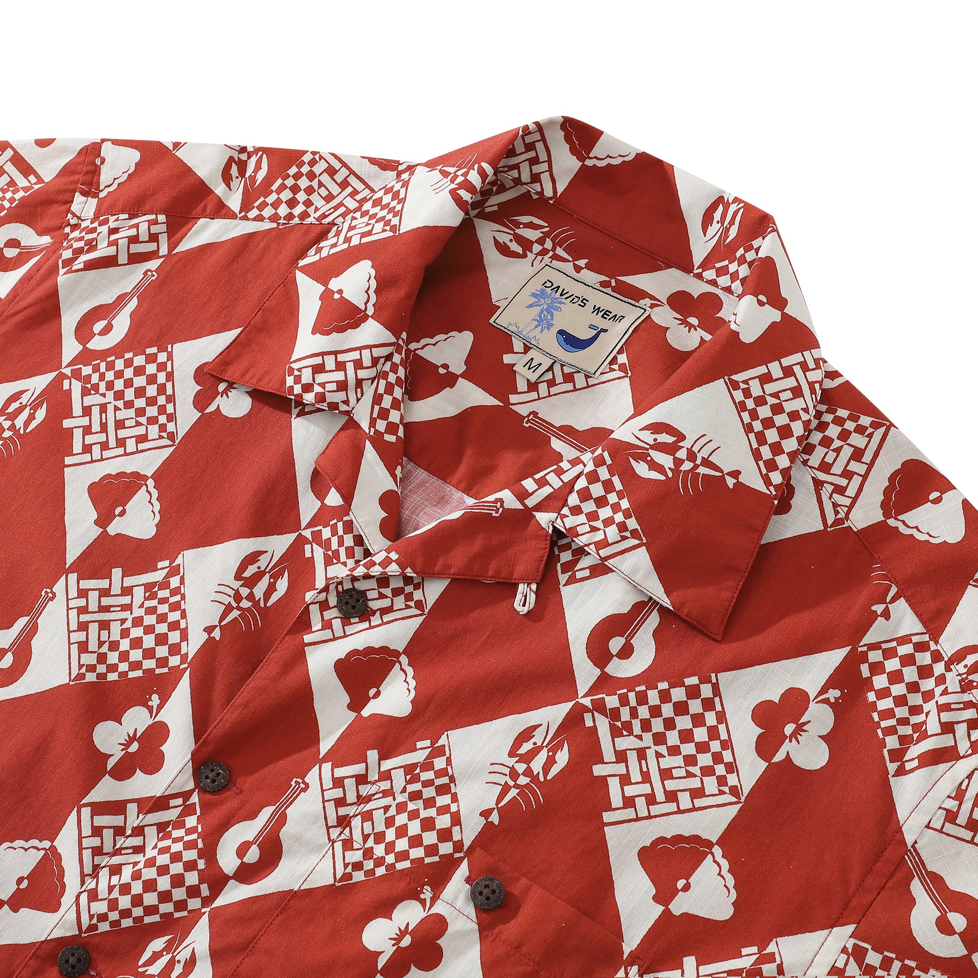 1970s Vintage Hawaiian Shirts For Men Checkerboard Variations Shirt 100% Cotton