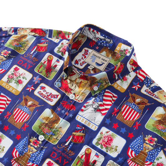 Hawaiian Hemden für Herren Unabhängigkeitstag Hemd Kurzarm