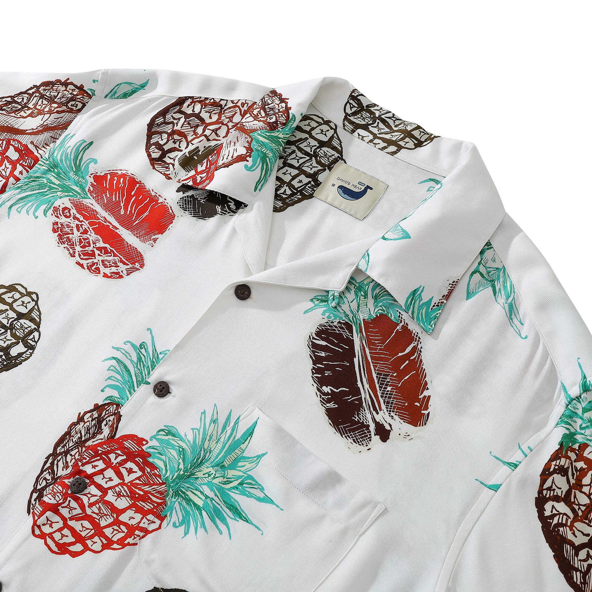 1920s Vintage Pineapple Print 100% Rayon Shirt Wrinkle-Free Easy-Care Men's Hawaiian Shirt