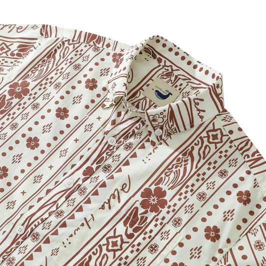 Basic Floral Pattern Vertical Stripes Men's Button-down Shirt 100% Cotton