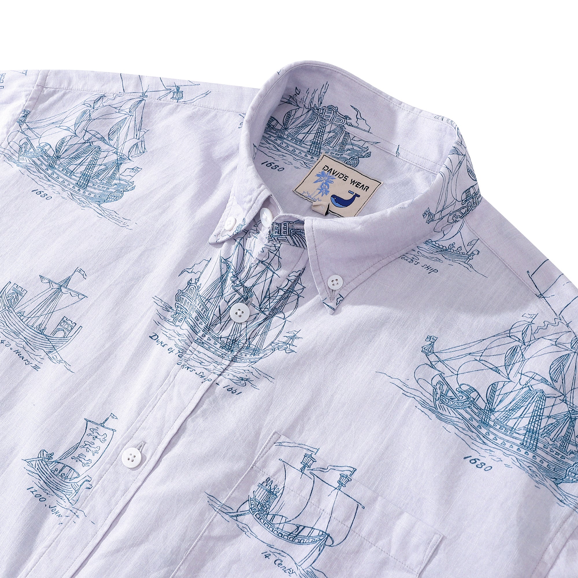 Hawaiian Shirt For Men Ship And Boat Drawing Short Sleeve Designer Shirt