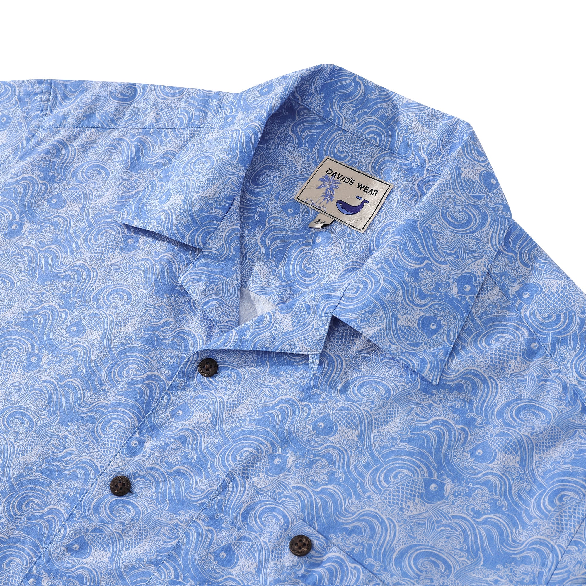 Yiume Hawaiian Shirts for Men Traditional Koi Carp Printed 100% Cotton Short Sleeve - Blue, Men's, Size: Large