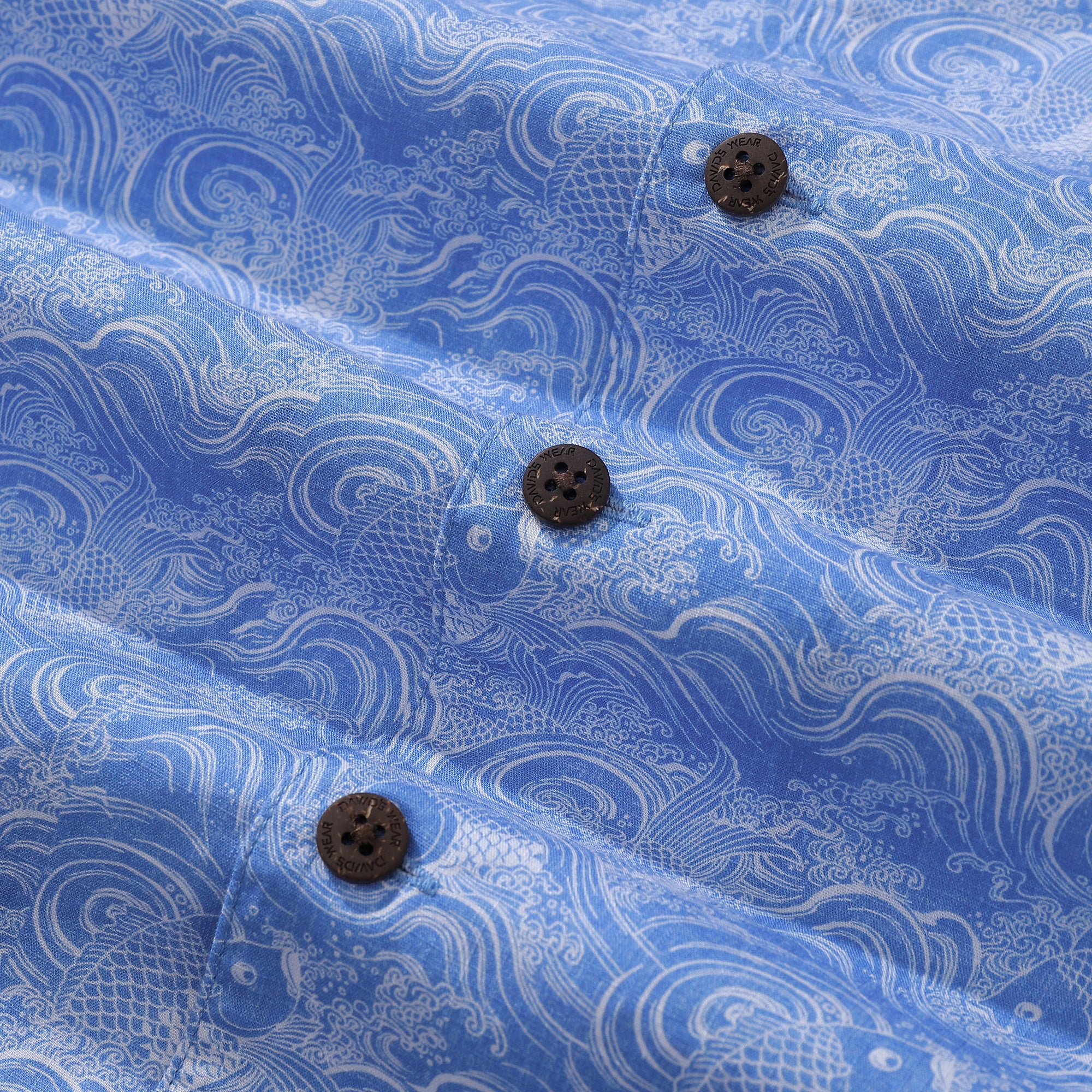 Hawaiian Shirts For Men Traditional Koi Carp Printed 100% Cotton Short Sleeve - Blue