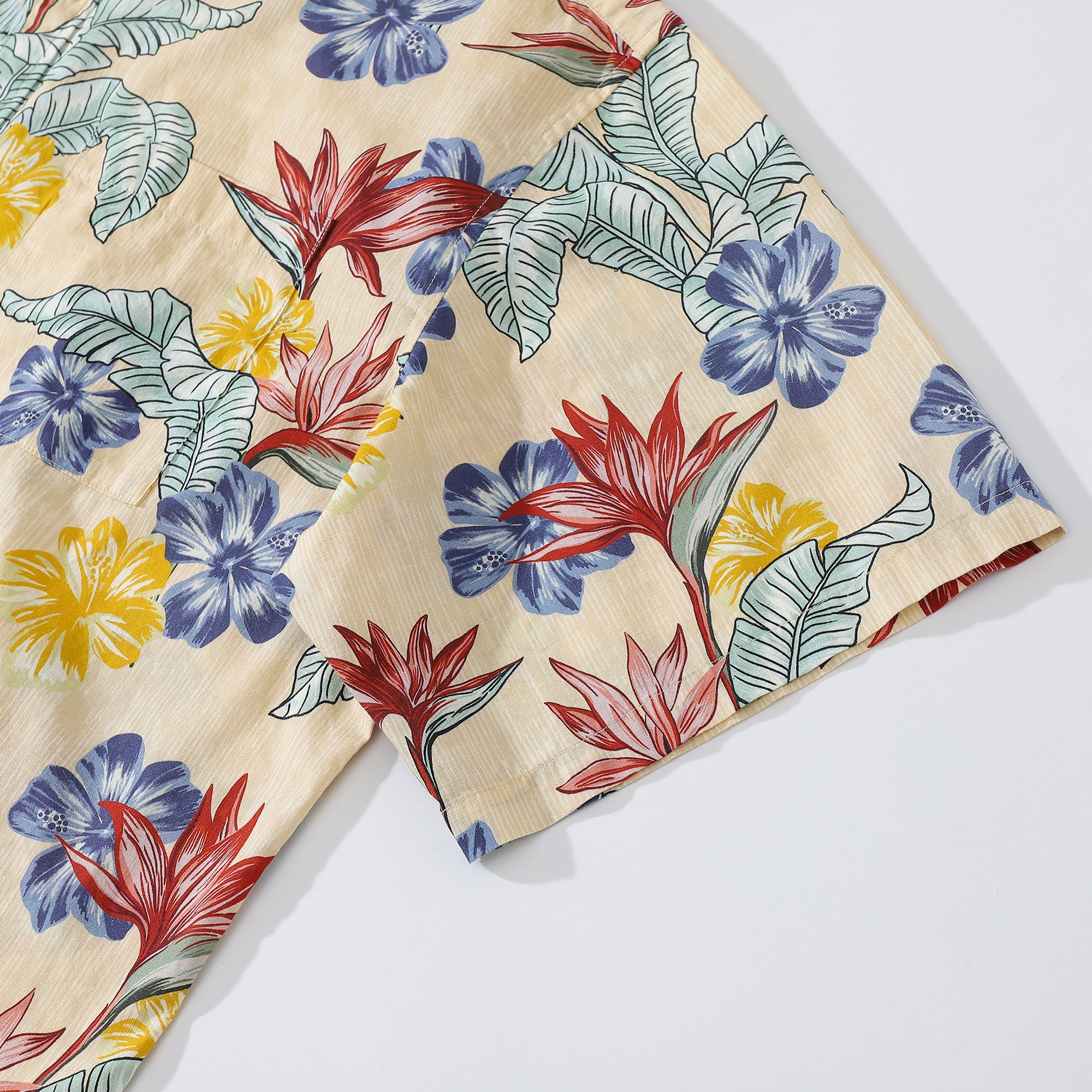 1940s Vintage Hawaiian Shirts For Men Bird of Paradise and Hibiscus Flower Print Shirt 100% Cotton