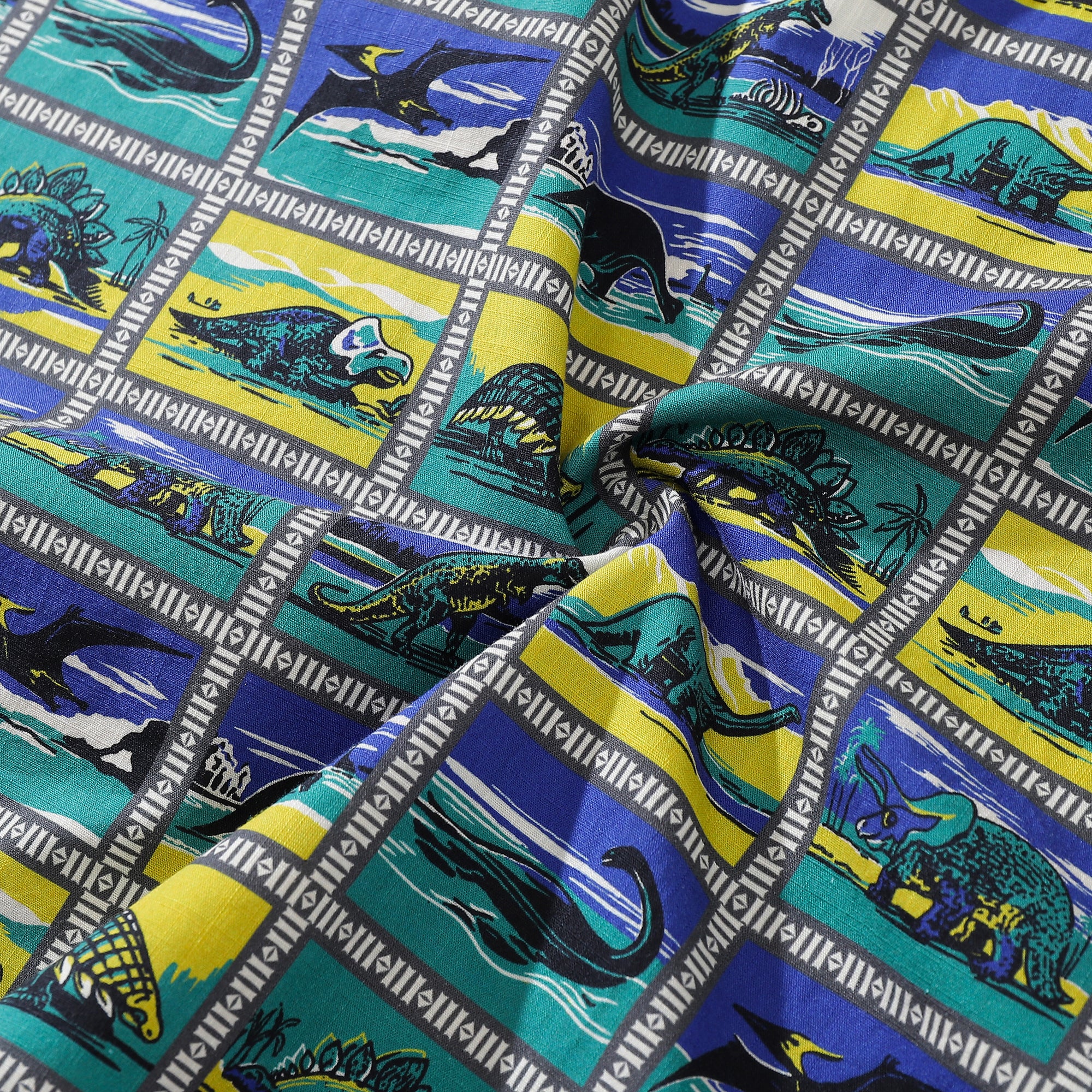 Hawaiian Shirts for Men Retro Dinosaur Stamp Collection 100% Cotton Short-Sleeve