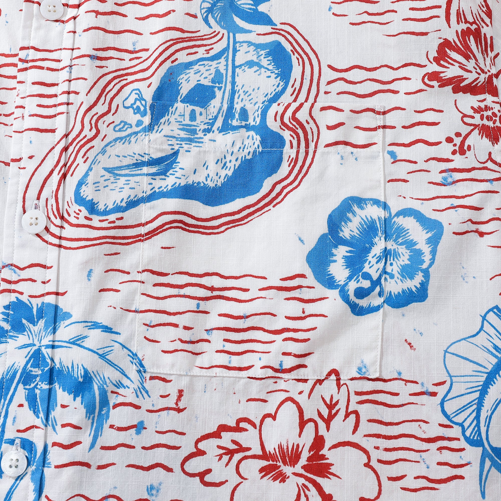 Hawaiian Men's Shirt with Tuna and Tropical Scenery Print, Made of 100% Cotton